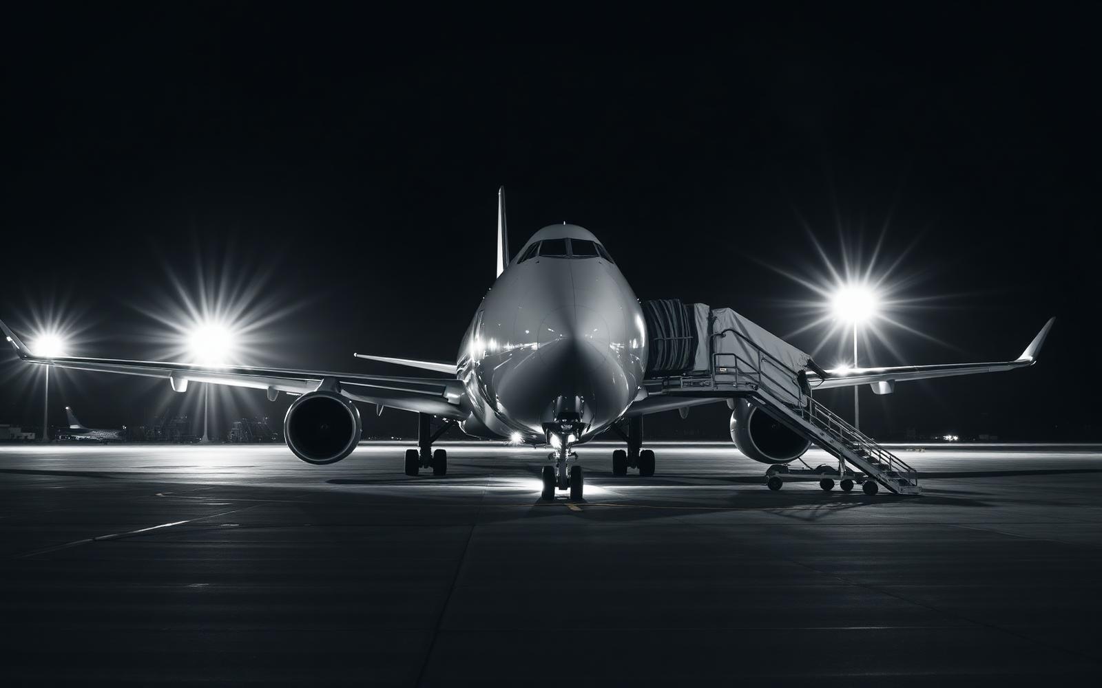 Cargo aircraft loading at night